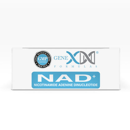 The bottom of the NAD+ Box with the Genex Formula's logo and the NAD+ Nicotinamide Adenine Dinucleotide Title. 