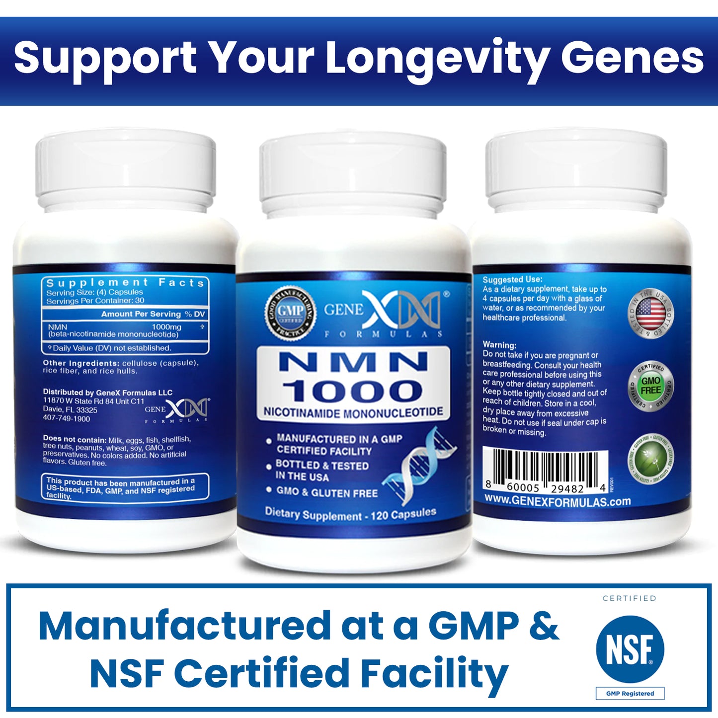 Genex Formulas NMN 1000mg Nicotinamide Mononucleotide per serving (120 Capsules)