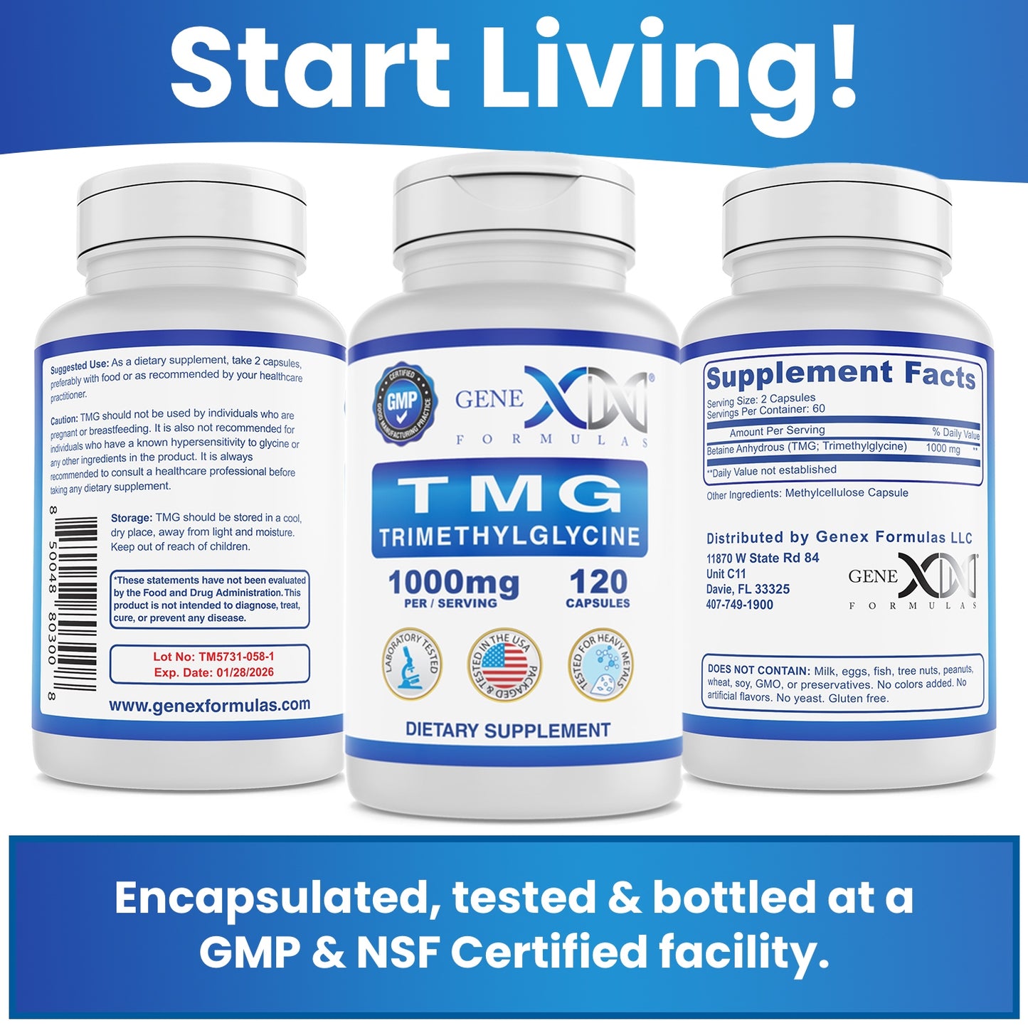 Genex TMG Trimethylglycine 1000mg (30-Day Supply)