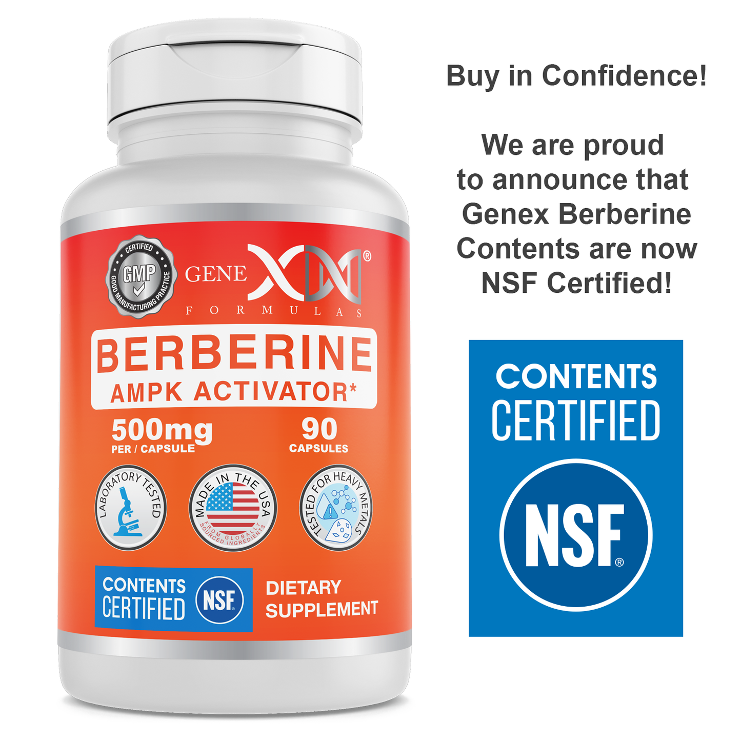 Genex Berberine HCl 500mg NSF Contents Certified (90 Capsules)