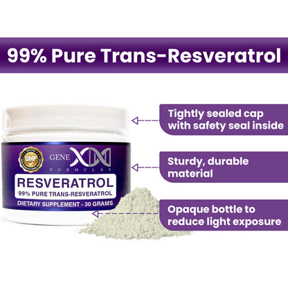 Genex 99% Pure Micronized Trans-Resveratrol Powder 1000mg (30 Gram Tub)
