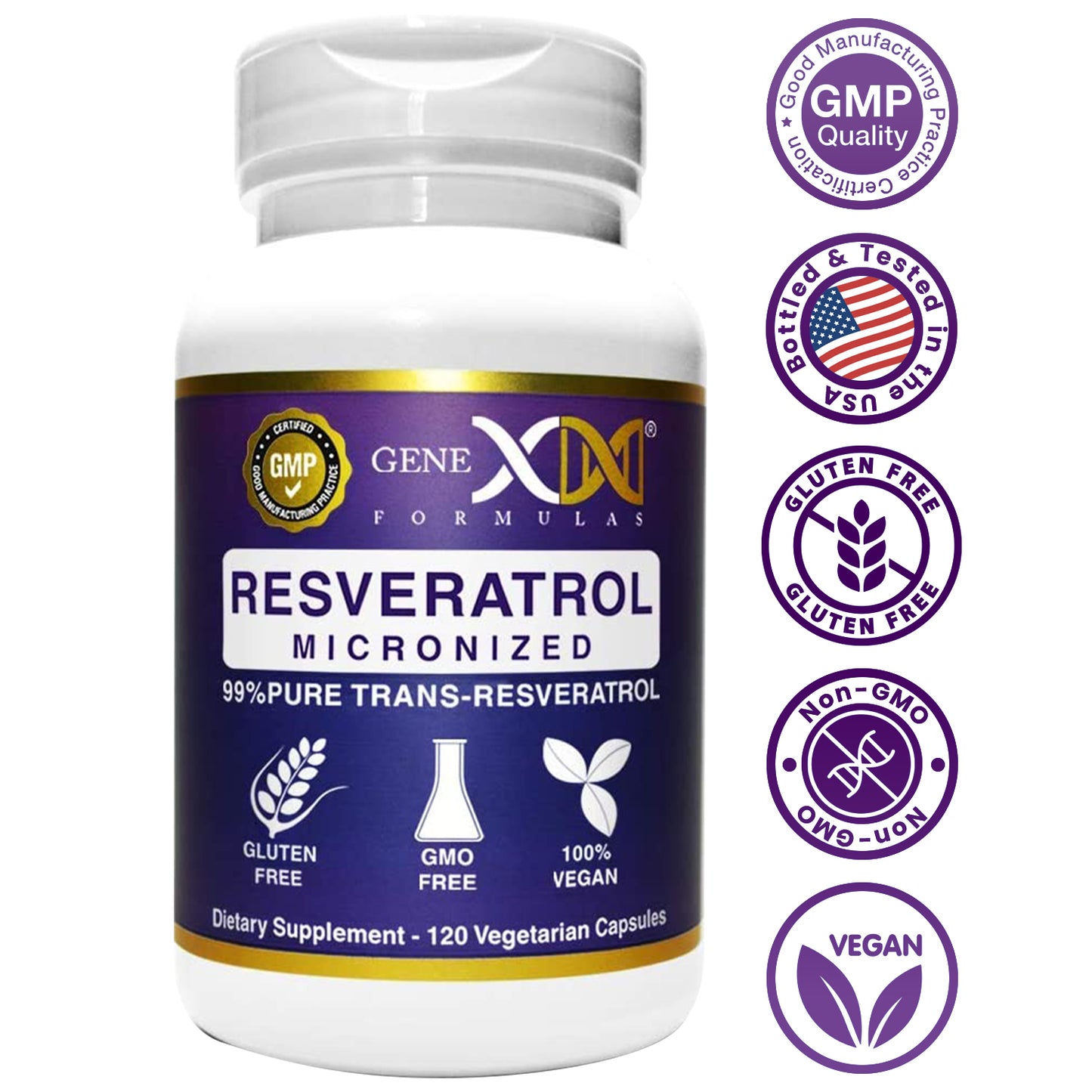 Resveratrol 99% Pure Micronized Trans-Resveratrol Capsules 1000mg (120 Capsules)