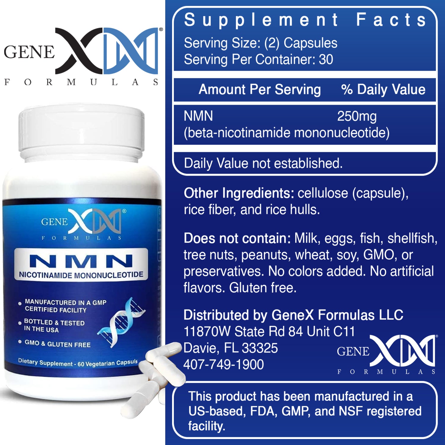 NMNs Nicotinamide Mononucleotide 250mg serving (125mg X2 3 Pack