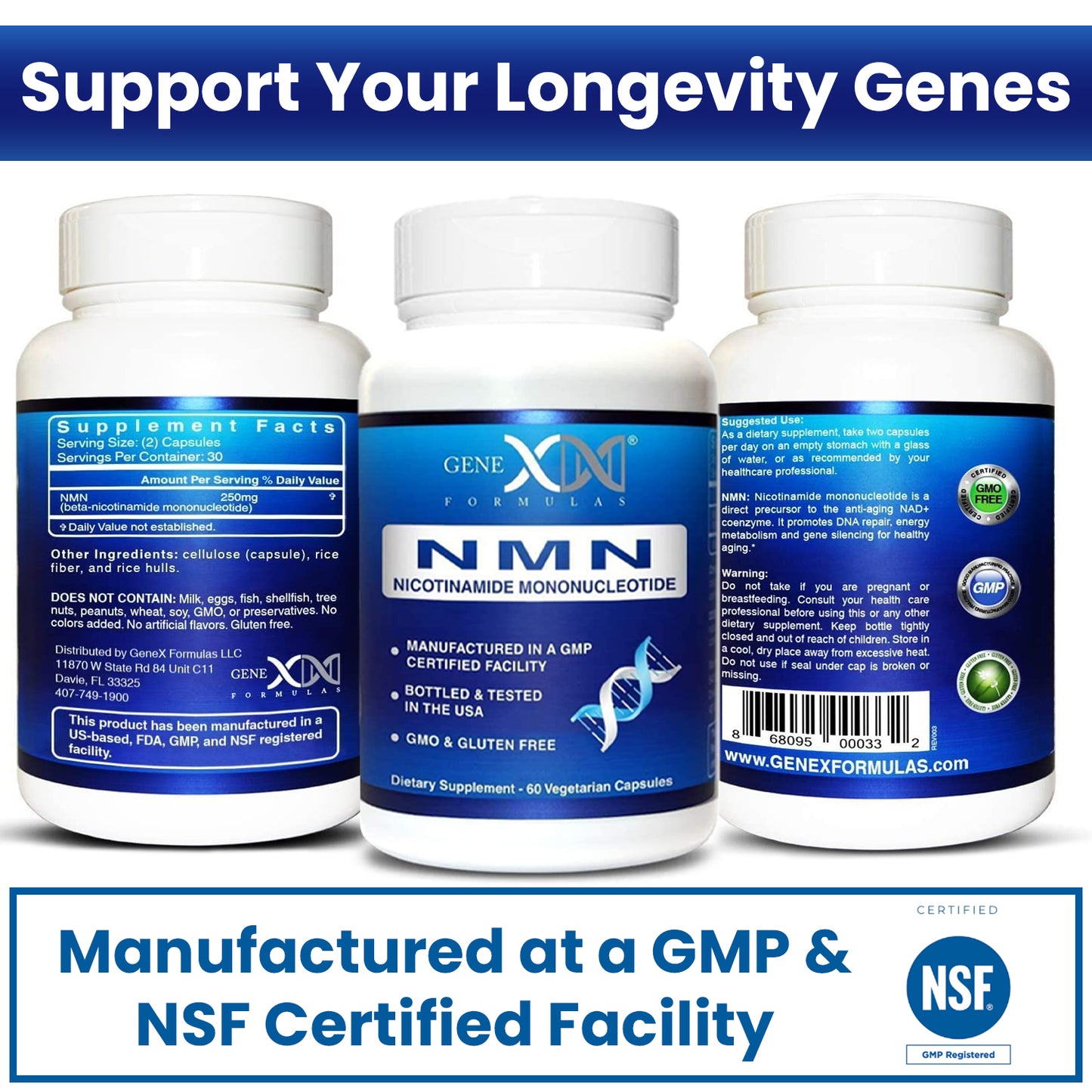 Genex 250mg NMNs Nicotinamide Mononucleotide (3 Pack)