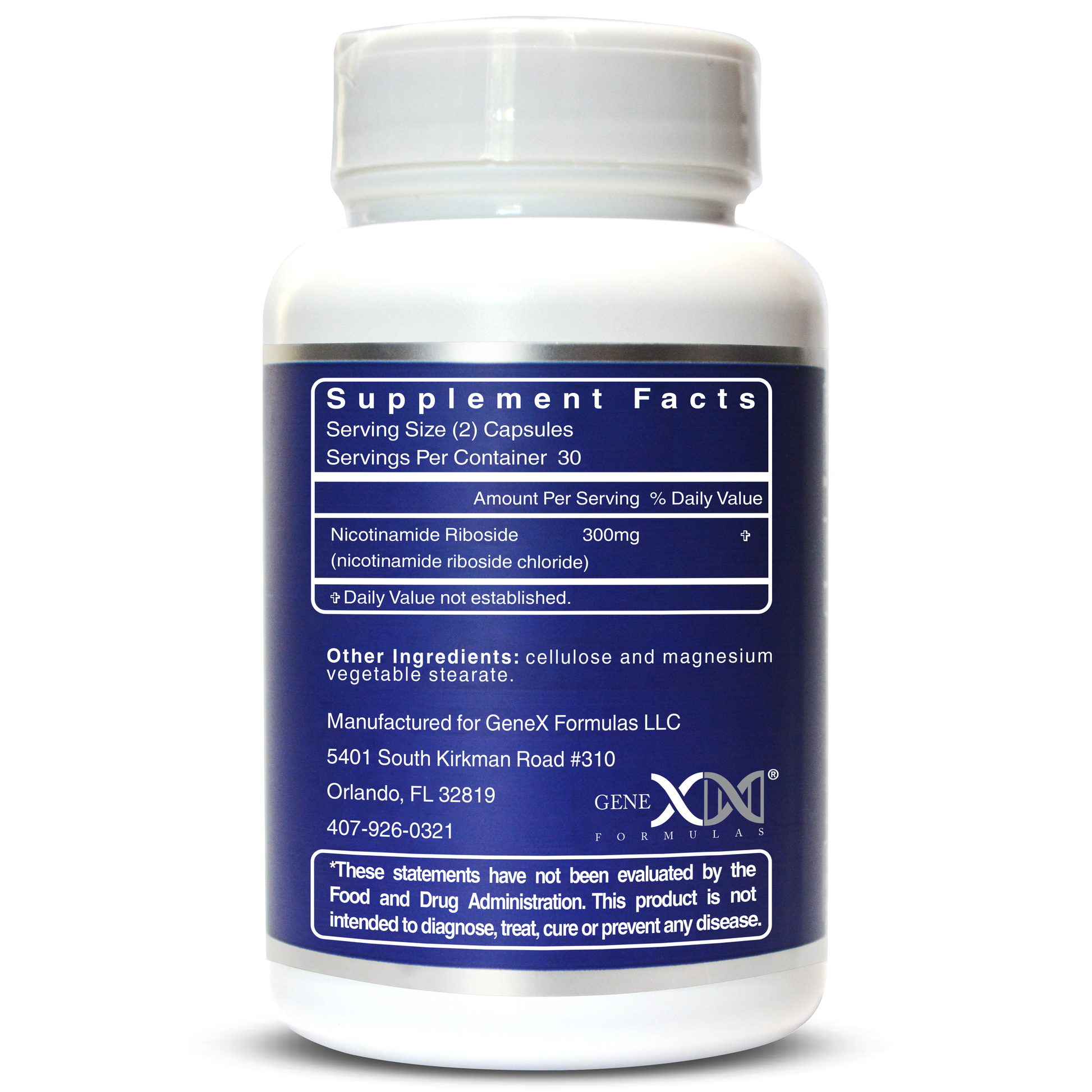 Genex Nicotinamide Riboside NR 300mg supplement facts