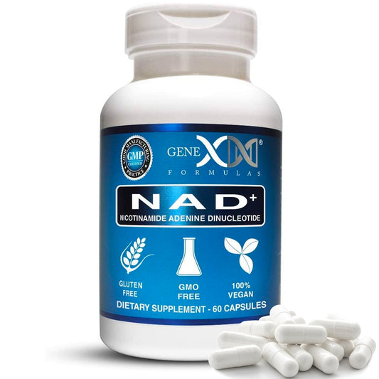 Genex formulas Nicotinamide Adenine Dinucleotide capsules in a bottle with 60 capsules. 